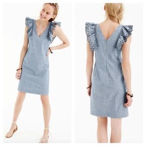 J. CREW Chambray Eyelet Flutter Dress Size 0
